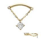 Invictus | 14k gold | Curved Bar with Single Prong Set Dangle | CZ