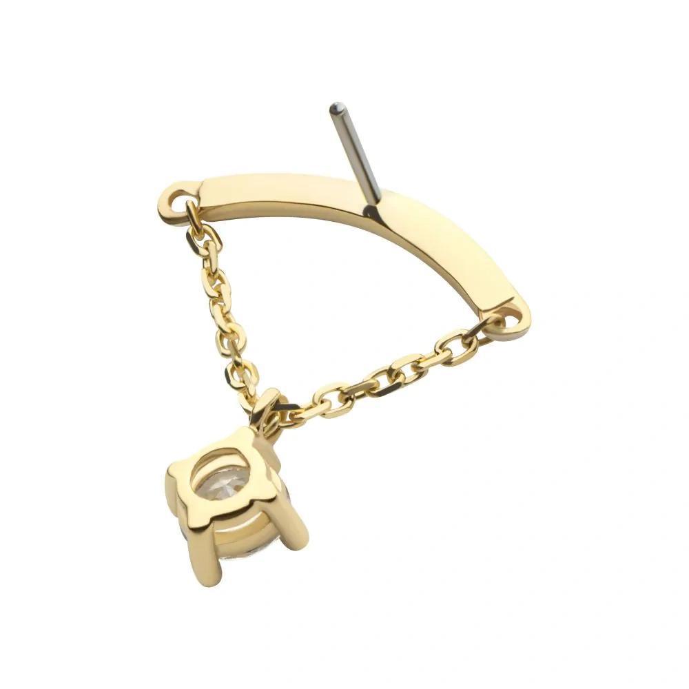Invictus | 14k gold | Curved Bar with Single Prong Set Dangle | CZ
