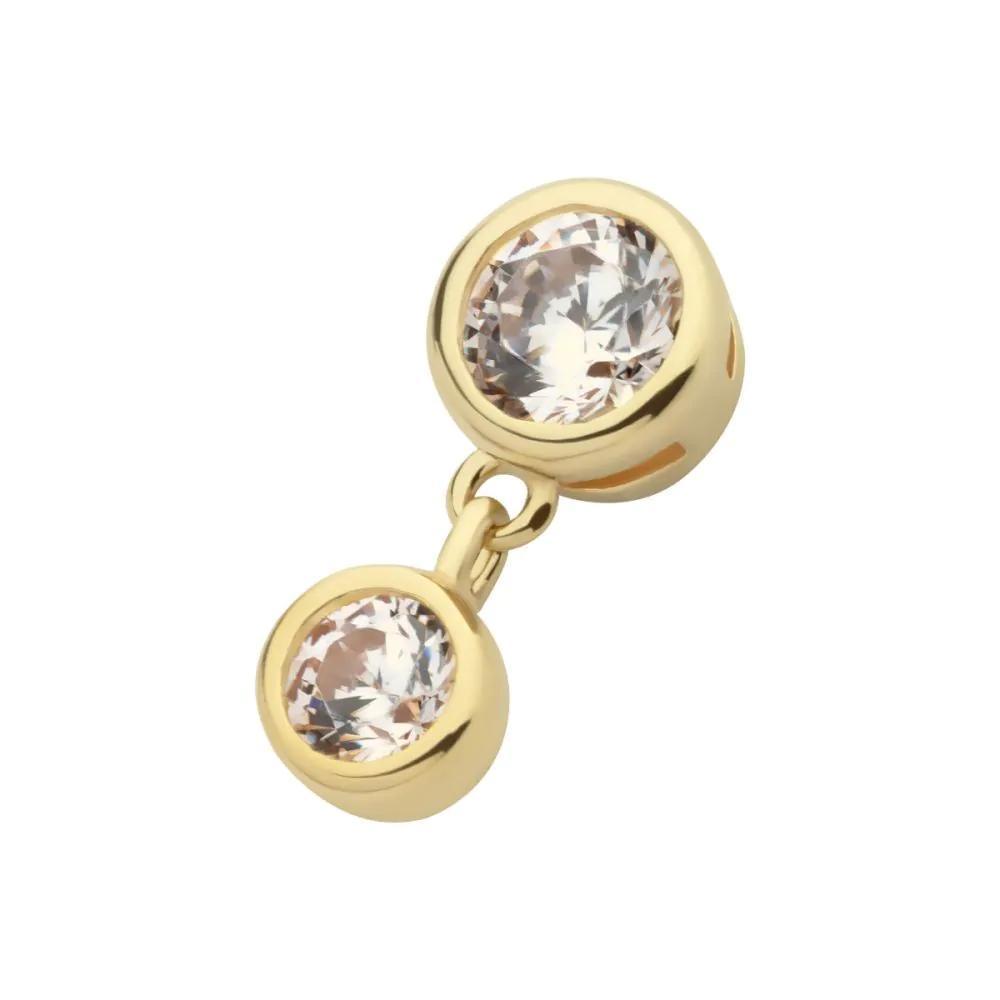 Invictus | 14k gold | Double Bezel Drop | Clear CZ + Synthetic Opal
