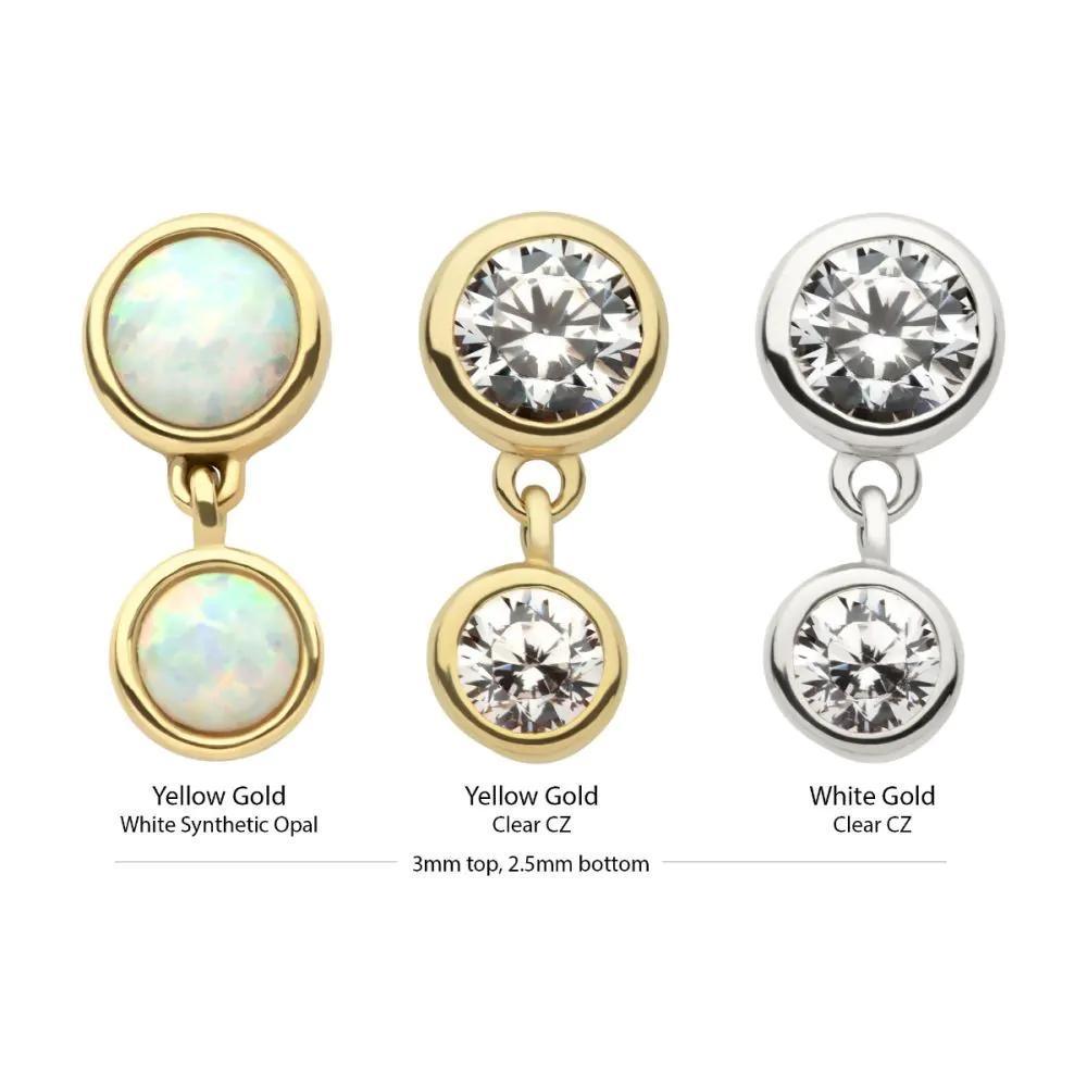 Invictus | 14k gold | Double Bezel Drop | Clear CZ + Synthetic Opal