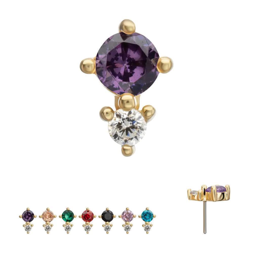 Invictus | 14k gold | Double Round Prong Set Multi-Gem Top