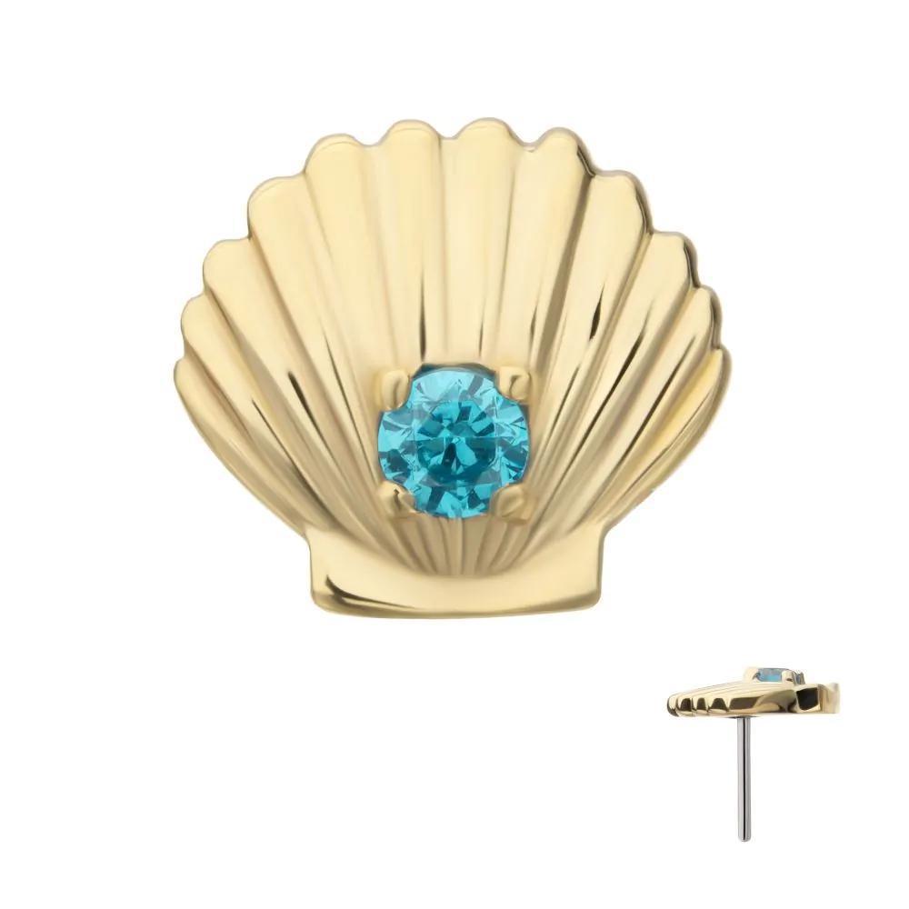 Invictus | 14k gold | Etched Seashell | Aqua CZ