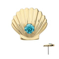 Invictus | 14k gold | Etched Seashell | Aqua CZ