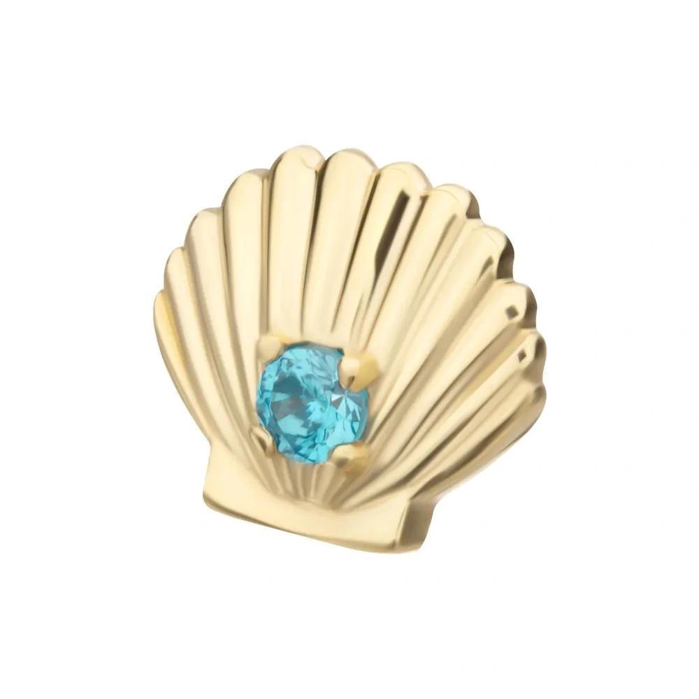 Invictus | 14k gold | Etched Seashell | Aqua CZ