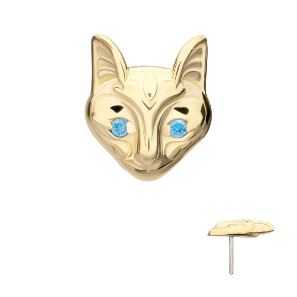 Invictus | 14k gold | Etched Sphynx Cat | Aqua CZ