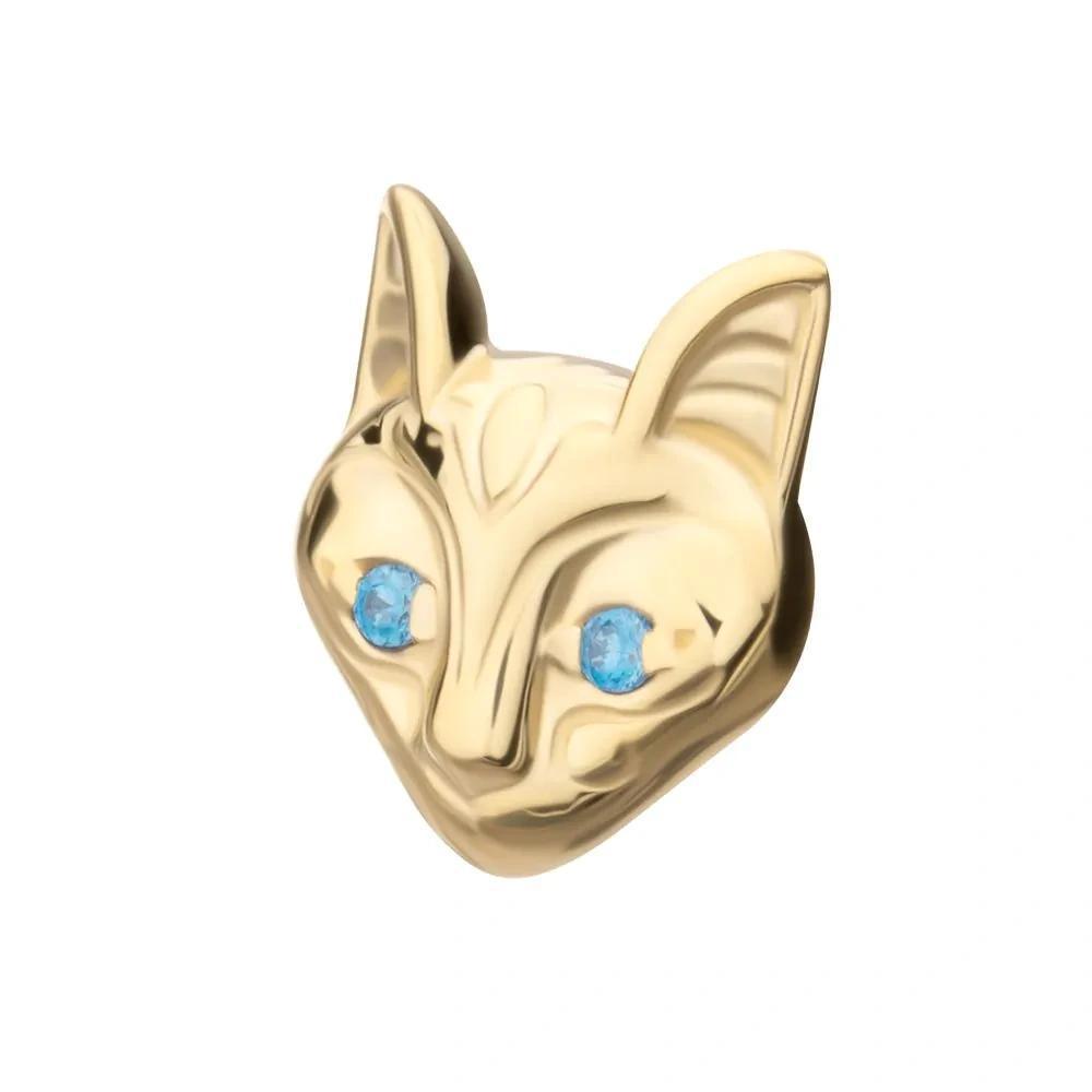 Invictus | 14k gold | Etched Sphynx Cat | Aqua CZ