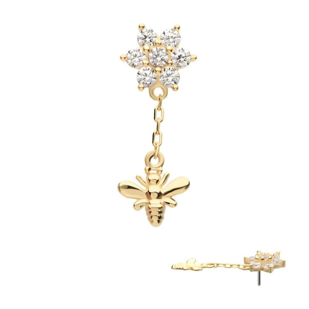 Invictus | 14k gold | Flower with Bee Dangle | CZ