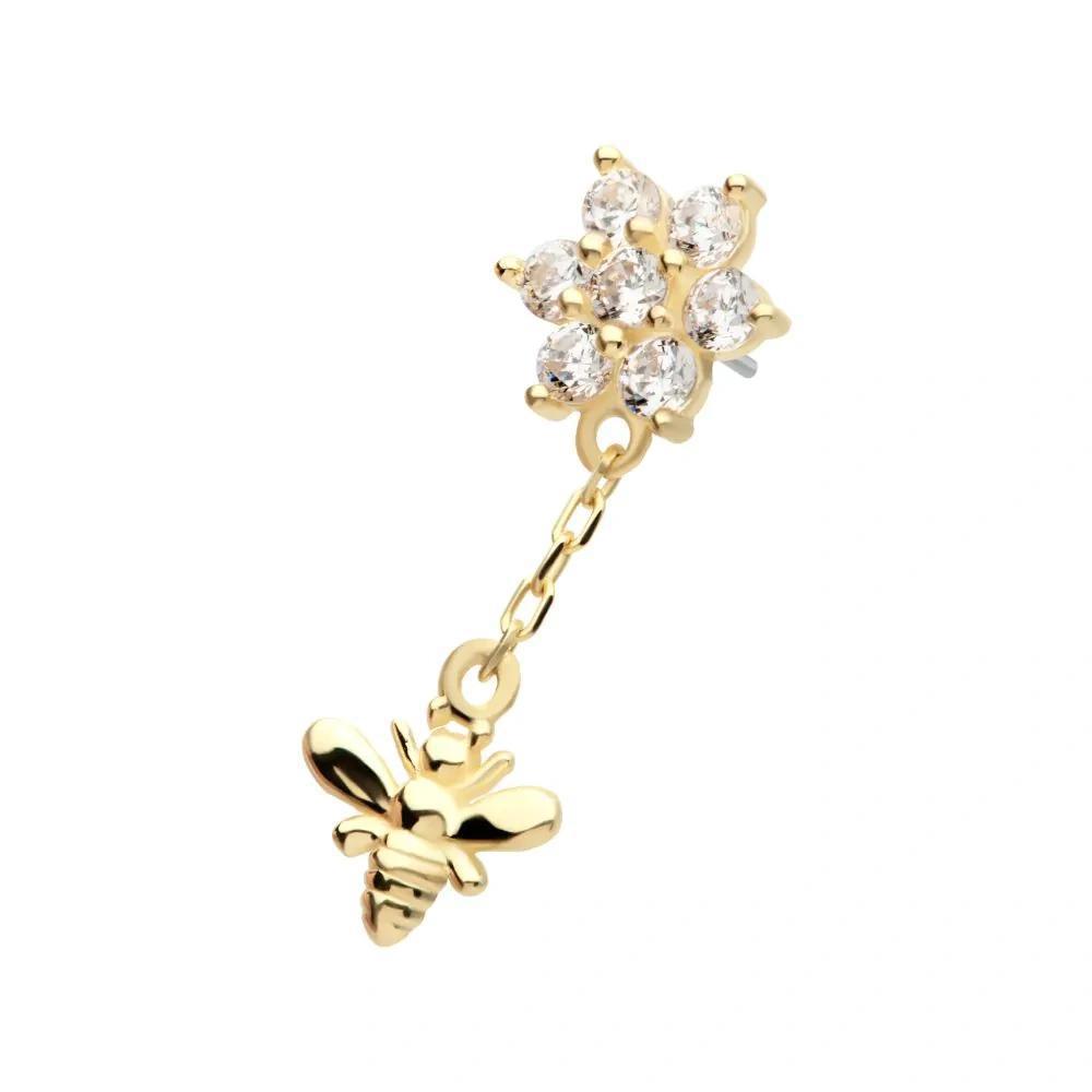 Invictus | 14k gold | Flower with Bee Dangle | CZ