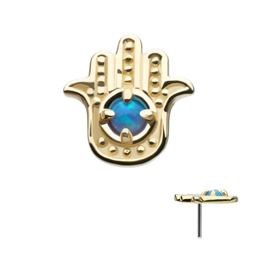 Invictus | 14k gold | Hamsa | Blue Opal