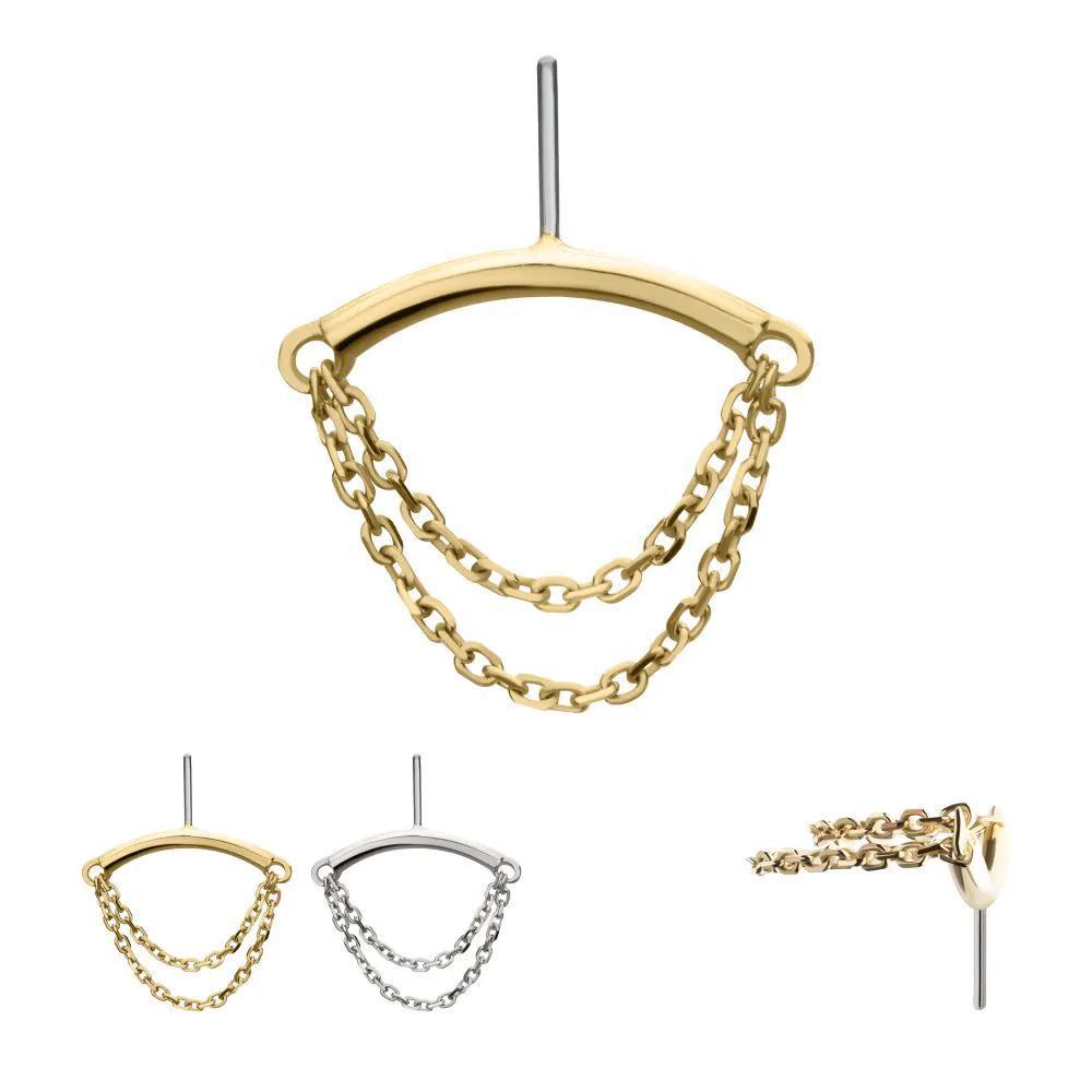Invictus | 14k gold | Hidden Helix Curved Bar with 2 Tier Chain