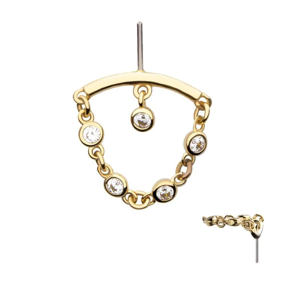 Invictus | 14k gold | Hidden Helix Curved Bar with Chain | CZ