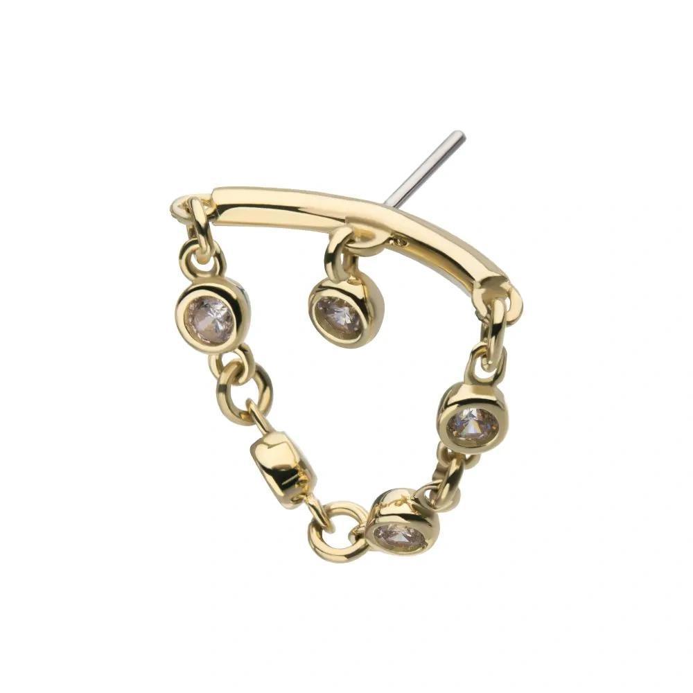 Invictus | 14k gold | Hidden Helix Curved Bar with Chain | CZ