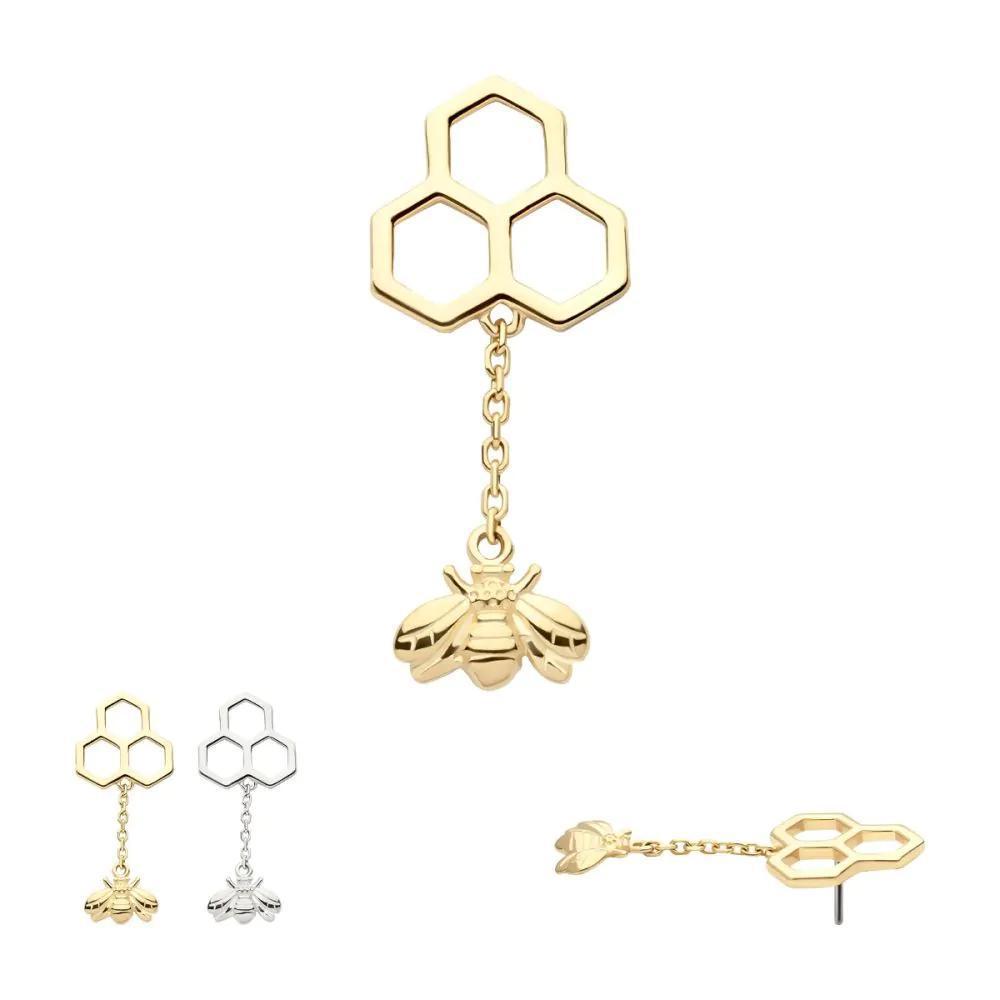 Invictus | 14k gold | Honeycomb with Bee Dangle