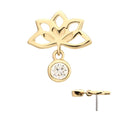 Invictus | 14k gold | Lotus Flower Top with Bezel Gem Dangle | Clear CZ