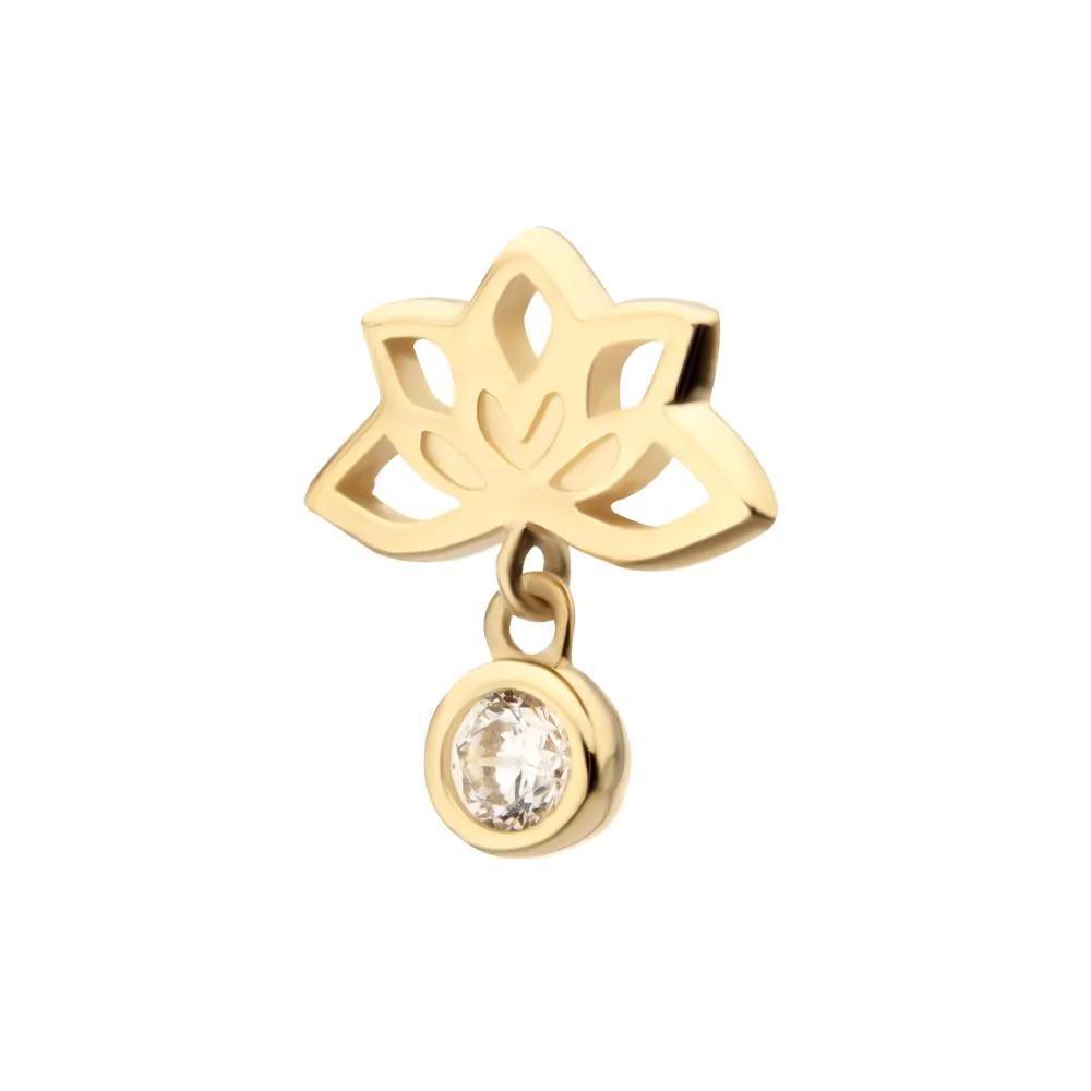 Invictus | 14k gold | Lotus Flower Top with Bezel Gem Dangle | Clear CZ