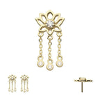 Invictus | 14k gold | Lotus with Triple Chain Dangle | CZ + Synthetic Opal
