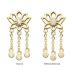 Invictus | 14k gold | Lotus with Triple Chain Dangle | CZ + Synthetic Opal