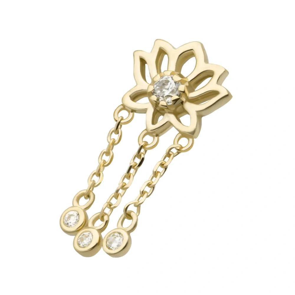Invictus | 14k gold | Lotus with Triple Chain Dangle | CZ + Synthetic Opal