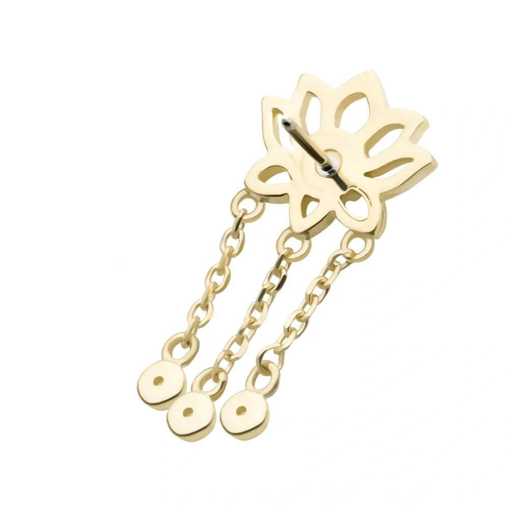 Invictus | 14k gold | Lotus with Triple Chain Dangle | CZ + Synthetic Opal