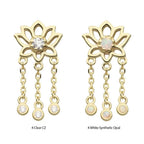 Invictus | 14k gold | Lotus with Triple Chain Dangle | CZ + Synthetic Opal