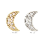 Invictus | 14k gold | Milgrain Edge Crescent Moon Top with Pave CZ Gem | Clear CZ