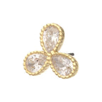 Invictus | 14k gold | Milgrain Edge Teardrop CZ Gem 3-Petal Flower Top | Cubic Zirconia