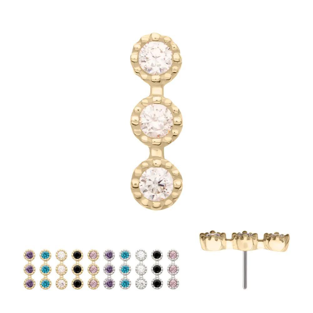 Invictus | 14k gold | Milgrain Edge Triple Cluster Bezel CZ Gem Top | Cubic Zirconia