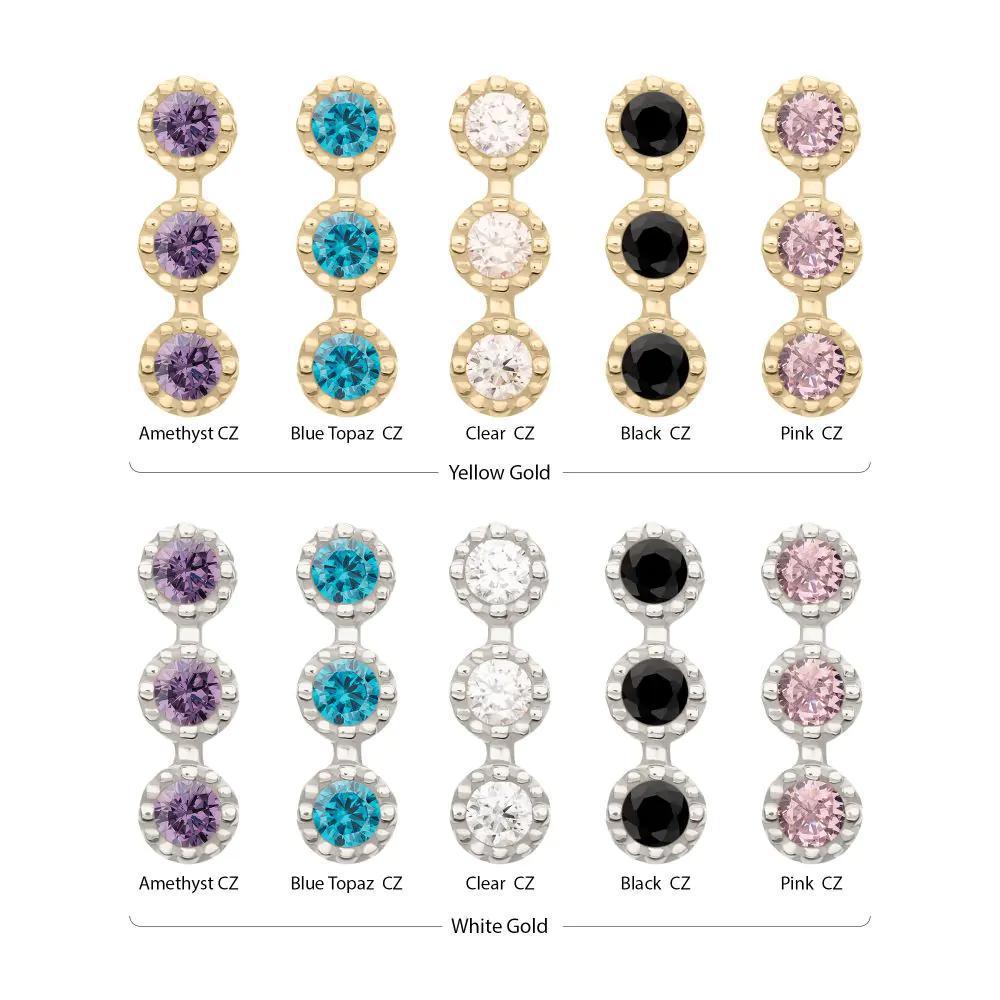 Invictus | 14k gold | Milgrain Edge Triple Cluster Bezel CZ Gem Top | Cubic Zirconia