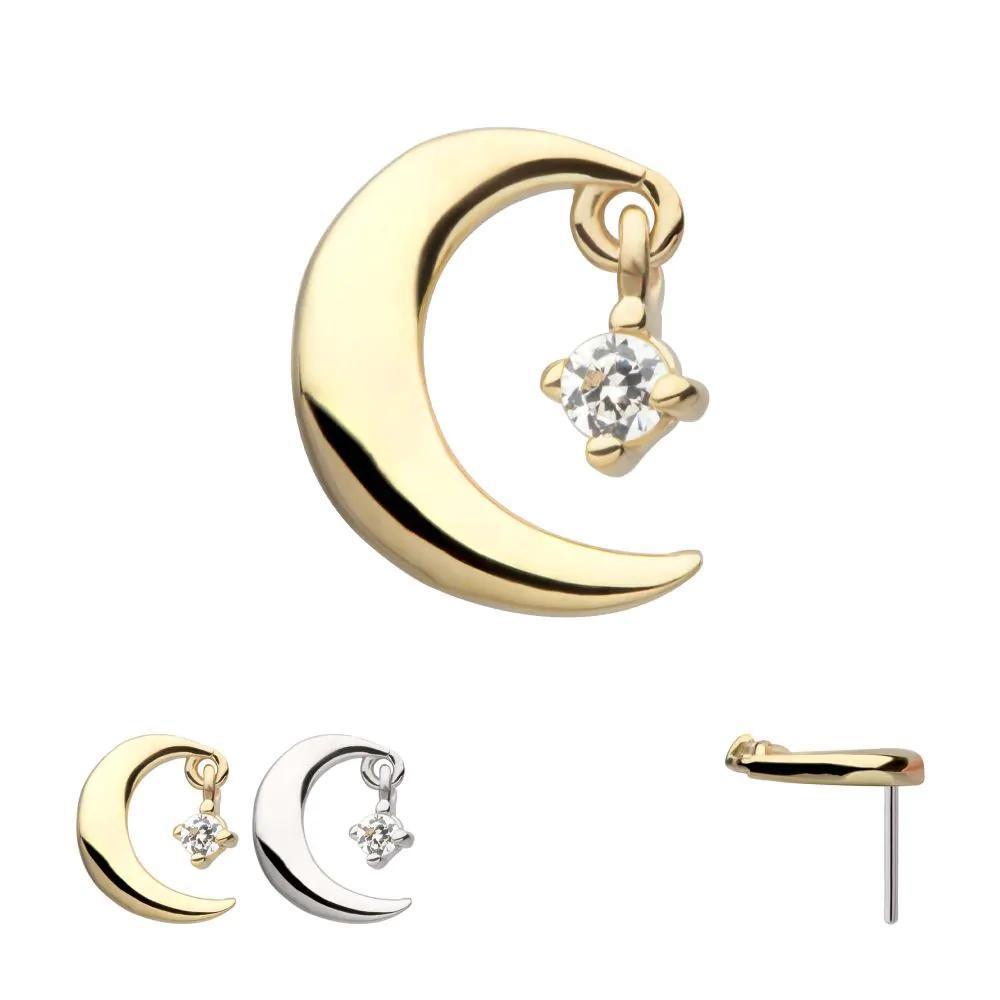 Invictus | 14k gold | Moon with Prong Set Dangle | CZ