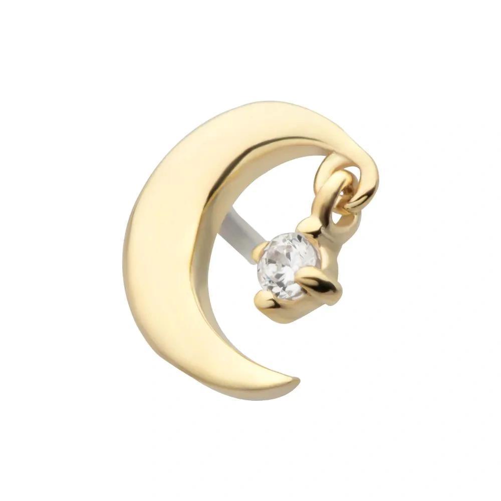 Invictus | 14k gold | Moon with Prong Set Dangle | CZ