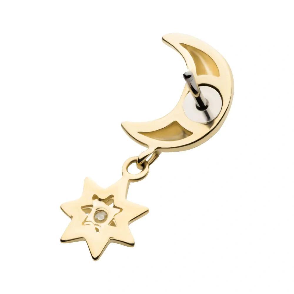Invictus | 14k gold | Moon with Star Dangle | CZ