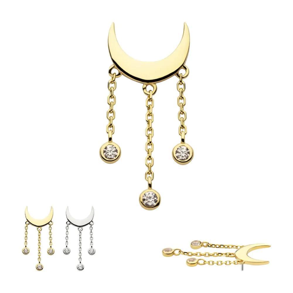 Invictus | 14k gold | Moon with Triple Dangle | CZ