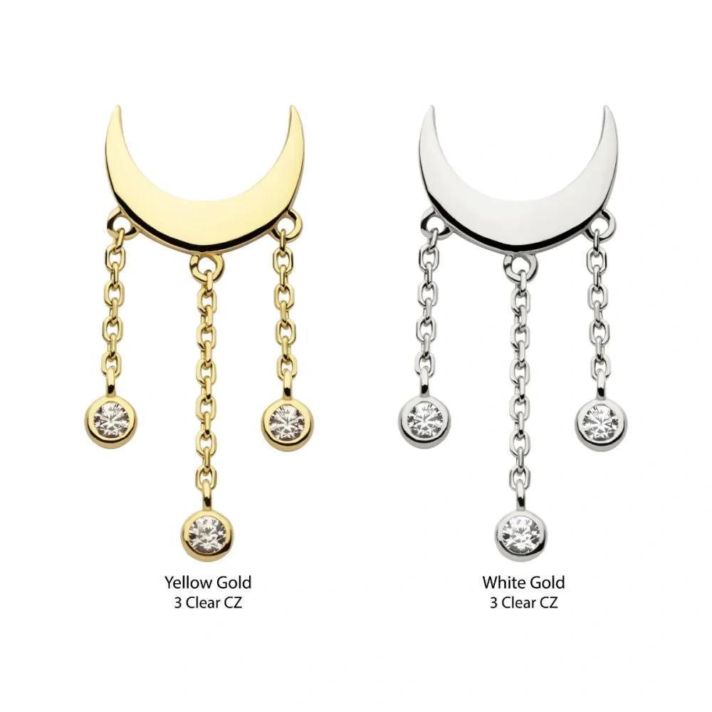 Invictus | 14k gold | Moon with Triple Dangle | CZ