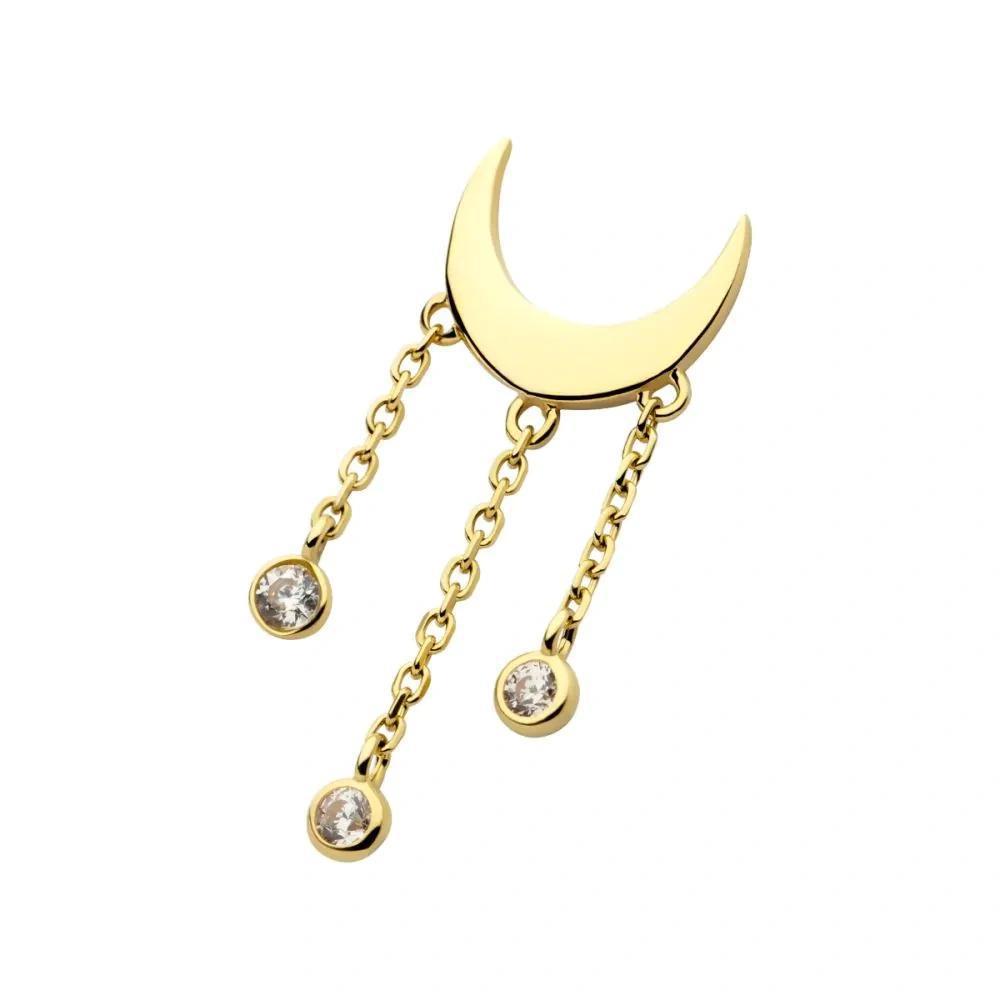 Invictus | 14k gold | Moon with Triple Dangle | CZ