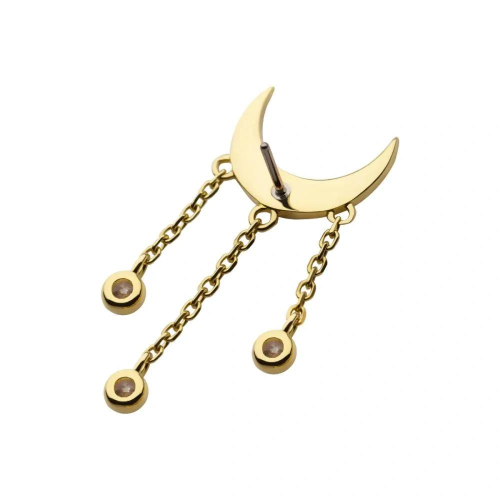 Invictus | 14k gold | Moon with Triple Dangle | CZ