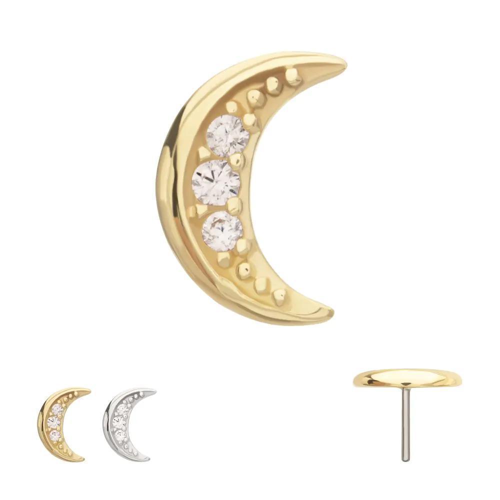 Invictus | 14k gold | Pave CZ Gem Crescent Moon Top | Clear CZ