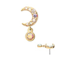 Invictus | 14k gold | Pave Set Moon with Dangle | AB CZ