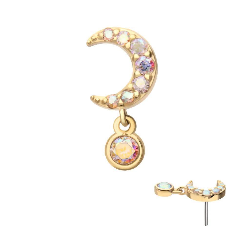 Invictus | 14k gold | Pave Set Moon with Dangle | AB CZ