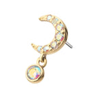 Invictus | 14k gold | Pave Set Moon with Dangle | AB CZ