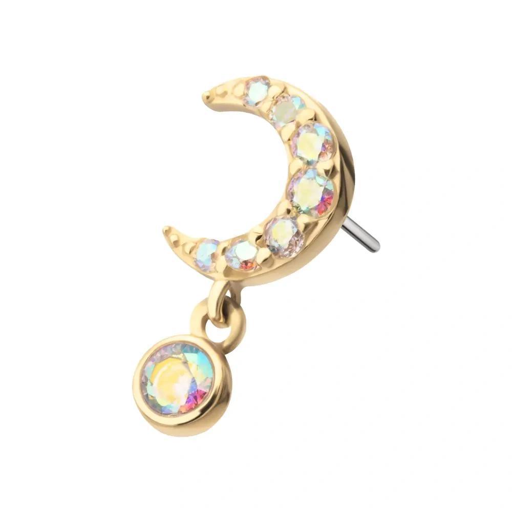 Invictus | 14k gold | Pave Set Moon with Dangle | AB CZ
