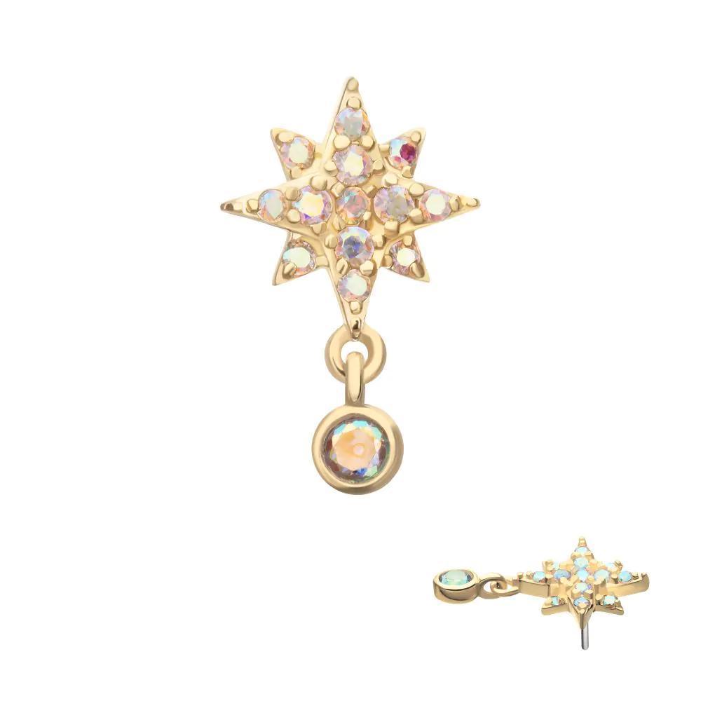 Invictus | 14k gold | Pave Set North Star with Dangle | AB CZ