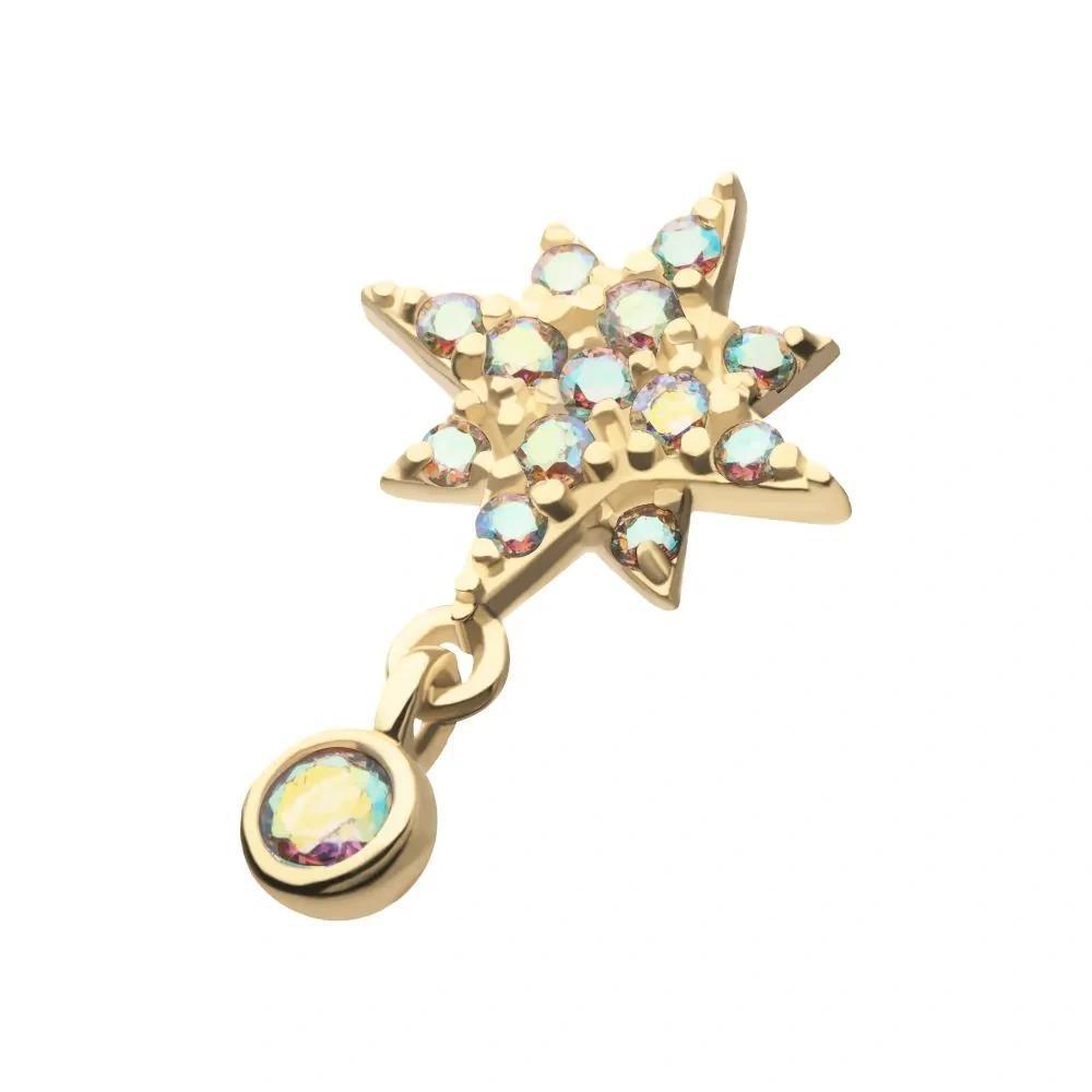 Invictus | 14k gold | Pave Set North Star with Dangle | AB CZ
