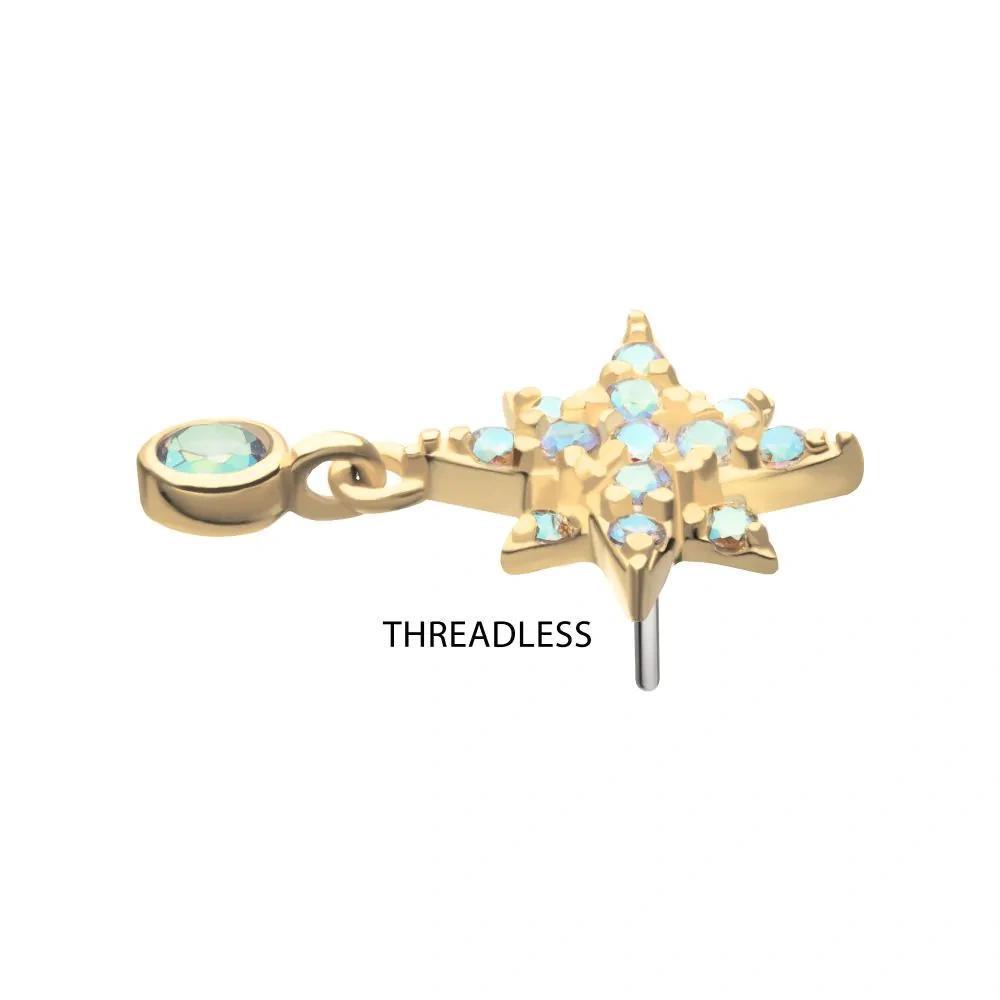 Invictus | 14k gold | Pave Set North Star with Dangle | AB CZ