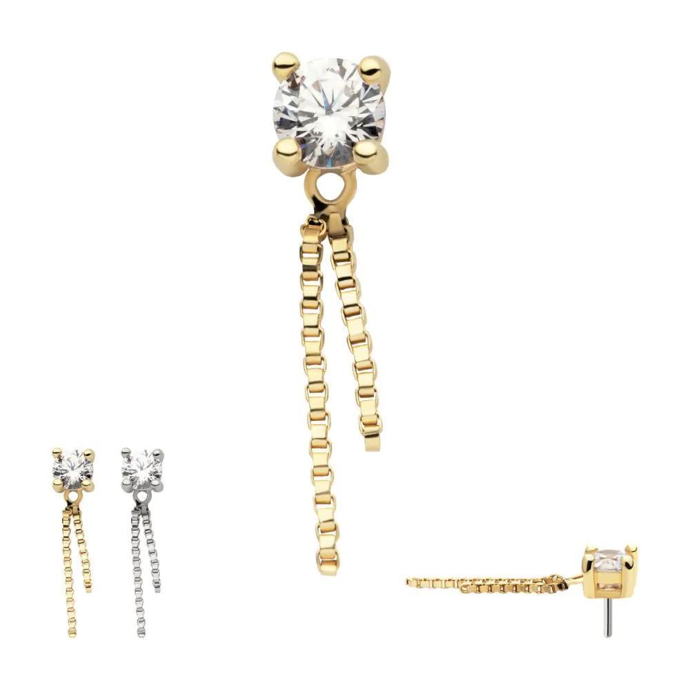 Invictus | 14k gold | Prong Set CZ with Double Box Chain