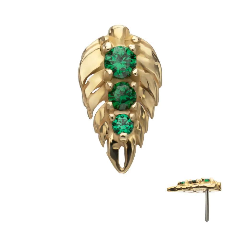 Invictus | 14k gold | Prong Set Emerald Gem Grove Leaf Top | Emerald CZ