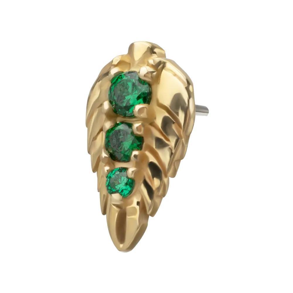 Invictus | 14k gold | Prong Set Emerald Gem Grove Leaf Top | Emerald CZ