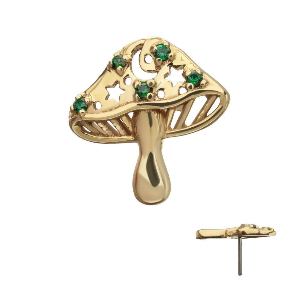 Invictus | 14k gold | Prong Set Emerald Gem Mystic Mushroom Top | Emerald CZ