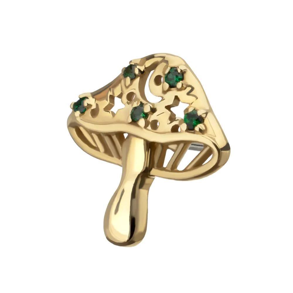 Invictus | 14k gold | Prong Set Emerald Gem Mystic Mushroom Top | Emerald CZ