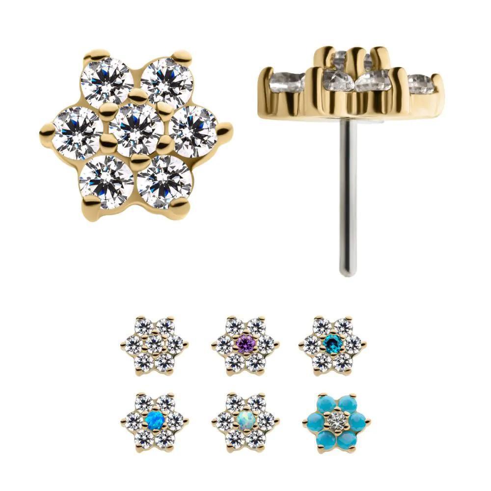 Invictus | 14k gold | Prong Set Flower | CZ and synthetic White Opal