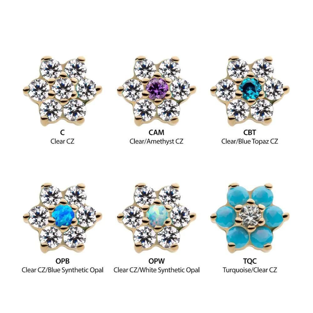 Invictus | 14k gold | Prong Set Flower | CZ and synthetic White Opal